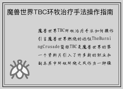 魔兽世界TBC环牧治疗手法操作指南